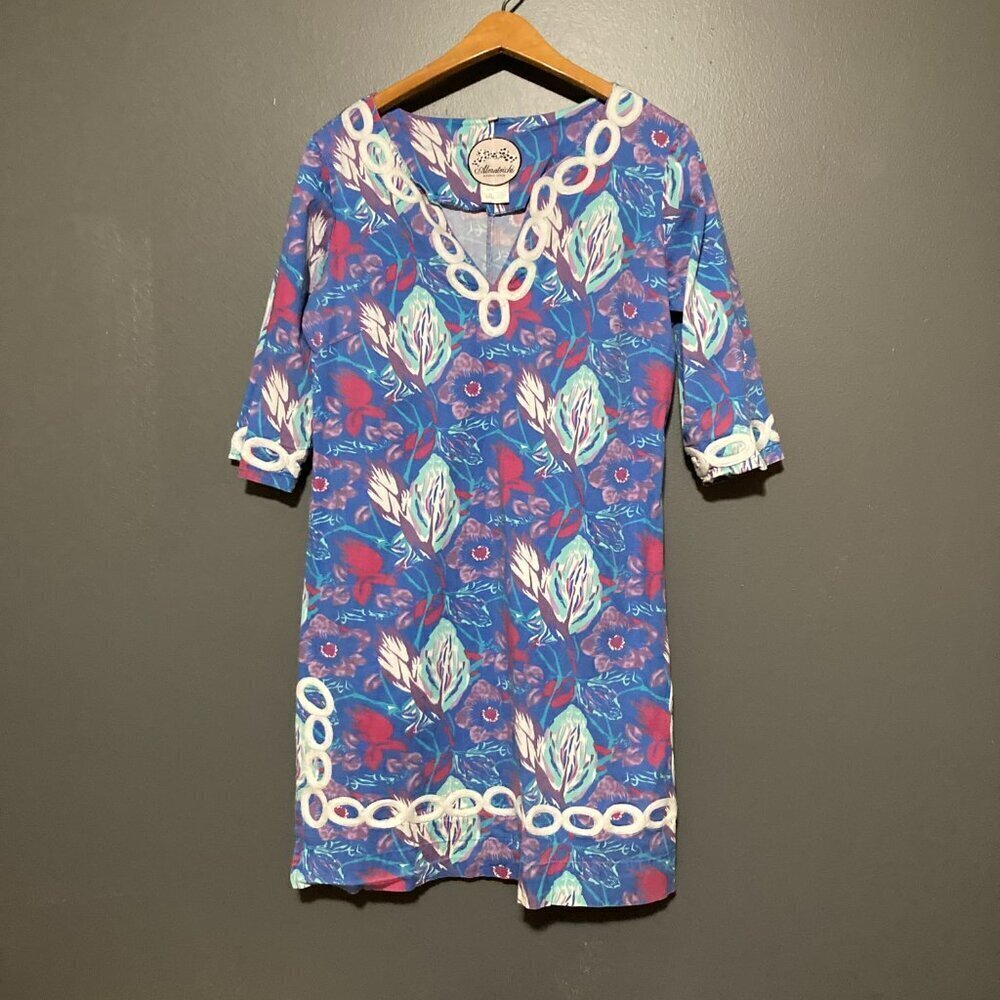 Almatrichi Women Size 12/ EU 44 Madrid Spain Tunic Mini Coverup Blue White Dress